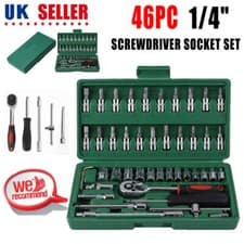 Image of 46-Piece 1/4 inch Drive Impact Socket Ratchet Wrench Tool Set w/ Red/Green Case