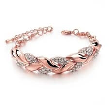 Image of Bracelets Love Shaped Leaf Bracelet Charm Crystal Wedding Bracelets For Women