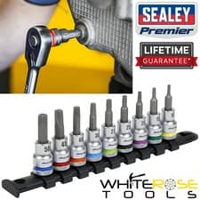 Image of Sealey TRX-Star Socket Bit Set 9pc 3/8"Sq Drive Platinum Premier Colour Coded