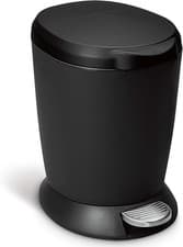 Image of simplehuman 6L Round Pedal Bin Bathroom Strong Steel Pedal Inner Bucket Black
