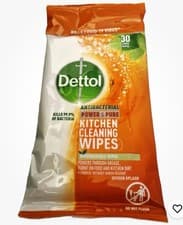 Image of FULL CASE (10 Packs) Dettol Antibacterial Kitchen Cleaning Wipes Power and Pure