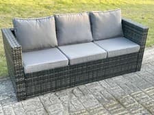 Image of Fimous Outdoor Rattan 3 Seater Lounge Garden Furniture Sofa With Cushion Patio