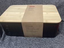 Image of Bistro Bodum Large Black Bread bin Box Bamboo Lid/ Chopping Board