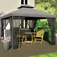 Image of Metal Gazebo With Side Nets - Showerproof Sun Shade Grey Canopy, 2.5x2.5m