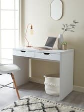 Image of Aspen Desk White Oak Effect 100cm with 2 Drawers Home Office