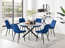 Image of Novara Grey Concrete Effect Round Dining Table 120cm and 6 Pesaro Chairs Set