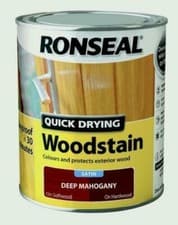 Image of Ronseal Quick Drying Wood stain Satin Rainproof 250ml Deep Mahogany
