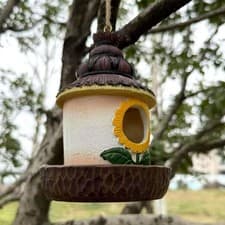 Image of Bird House with Feeder Resin Shelter Birdhouse Roosting Gardening Gift