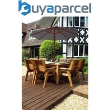 Image of Charles Taylor 8 Seater Wooden Square Garden Dining Table & Chairs Parasol Grey