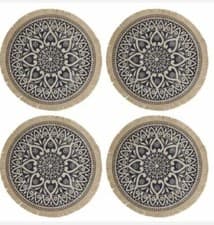 Image of BLUE MANDALA Natural Hessian Round JUTE PLACEMATS Set of 4 - 41cm diam