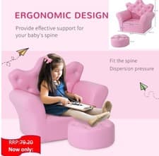 Image of Children Kids Sofa Set Armchair Chair Seat With Free Footstool PU Leather Pink