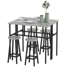 Image of HOMCOM 6-Piece Industrial Bar Table Set, 2 Kitchen Tables w/4 Stools Refurbished