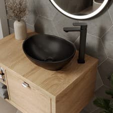 Image of Ceramic Bathroom Vanity Wash Basin Sink Countertop Oval Modern 405 x 330mm Black
