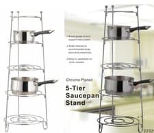 Image of 5 Tier Chrome Saucepan Pan Pot Metal Storage Stand Shelf Rack Holder Unit 7497