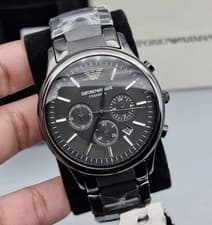 Image of NEW EMPORIO ARMANI MENS WATCH AR1451 BLACK DIAL WITH CERAMIC BLACK STRAP GENUINE