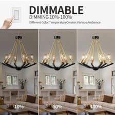 Image of Modern Farmhouse Apex 6 Light Candle Chandelier Black Gold Dim Switch Compatible