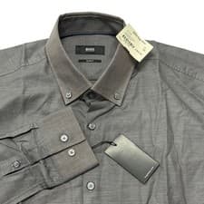 Image of Hugo Boss Button Down Dress Shirt Mens 15.5 39 Slim Fit Grey Textured NEW NWT