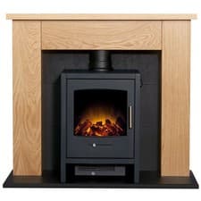 Image of Adam Chester Stove Fireplace in Oak & Black with Bergen Electric Stove in Cha...