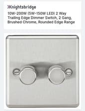 Image of Knightsbridge CL2182BC Brushed Chrome 2gang dimmer 10-200w (5-150w led)