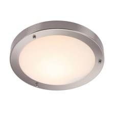 Image of SAXBY Bathroom Flush 300mm Ceiling Light Satin Nickel Frosted Glass E27 40W IP44