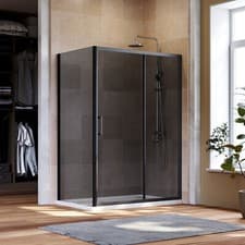 Image of Black Sliding Shower Enclosure Walk In Cubicle 8mm Easy Clean Glass Door