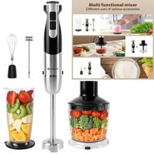 Image of Hand Blender, 4-in-1 Stainless Steel Electric Stick Blender 3800W, 12 Speeds