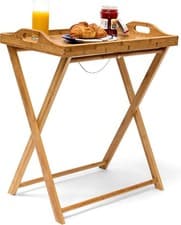 Image of Bamboo Food Serving Tray Table Drink Dinner Folding Butlers Side Table Portable