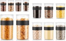 Image of Bodum Presso 12 Piece Storage Jar Set Black BPA-Free Airtight Lids