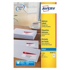 Image of Avery White 63.5x38.1mm Inkjet Address Labels / 21 Per Page / 25 Sheets J8160-25