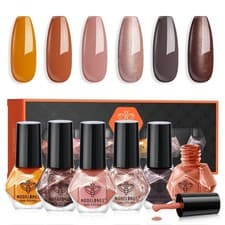Image of Nail Polish Set 6 Colors Autumn Brown Quick Dry Nail Varnish Metallic Gray Glitt