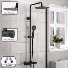 Image of Bathroom Round Thermostatic Mixer Shower Set Matte Black Exposed Twin Head Valve