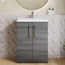 Image of Nuie Arno Compact Anthracite Woodgrain FS Vanity Unit & Polymarble Basin 600mm