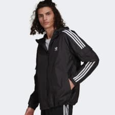 Image of adidas Originals Mens Classics 3‑Stripe Jacket M Black Hooded Windbreaker HO6683