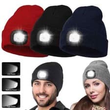 Image of USB Rechargeable LED Beanie Hat Unisex Winter Warm Knit Light Up Cap with 3 B