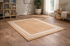 Image of Indian Handwoven Jute Rug Geometric Border Natural Fibre Farmhouse Living Room