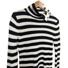 Image of BDG Ribbed Side Collar Button Sweater Black White Stripe Women's Size Medium NWT
