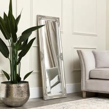 Image of Tall slim champagne silver wall leaner mirror shabby vintage chic ornate hallway