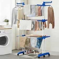 Image of Foldable Laundry Dryer Rack Extra Large 4 Tier Bedroom Outdoor Clothes Airer UK