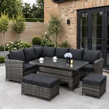 Image of Rattan Corner Garden Furniture Set 9 Seater Outdoor Sofa Adjustable Rising Table