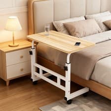 Image of Height Adjustable Small PC Computer Desk Mobile Overbed Table Laptop Stand Shelf