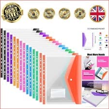 Image of 14 Pack Expandable A4 File Pockets - Colorful Plastic Jackets with Label Pocket