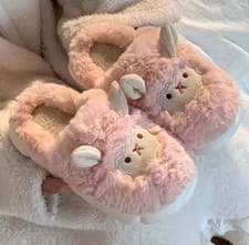 Image of Warm Fluffy Winter Cartoon Plush Slippers Faux Fur Sheep Design for Men & Women