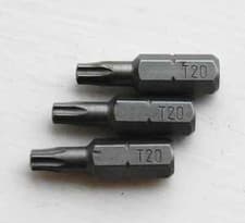 Image of Torx Screwdriver Bits T 20 Hex Shank 1/4" Drive 25mm Hardened - PACK OF 3