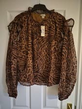 Image of Oasis Animal Print Metallic Chiffon Blouse Size 16 New With Tags