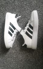 Image of Adidas Grand Court 2.0 Trainers, Pink & White Three Stripe, Kids Size UK 10