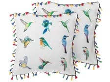 Image of Set of 2 Cushions Bird Motif 45 x 45 cm White MALLOW