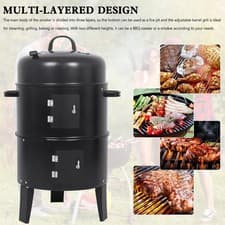 Image of Detachable 3-in-1 Vertical Charcoal Smoker Portable BBQ Smoker Grill A1