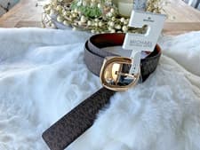 Image of WOMEN'S MICHAEL KORS Reversible Tan /Brown Signature BELT NWT - Medium