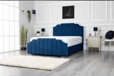 Image of Ottoman Bed Frame Panel Plush Velvet Upholstered Headboadr Double& King Size Bed