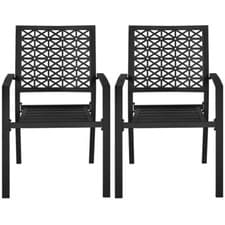 Image of Set of 2 Outdoor Patio Dining Chairs with Armrests Modern Steel Bistro Chairs